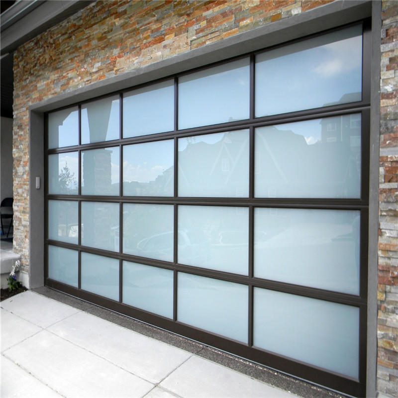 Black Aluminum Frame Automatic Glass Sectional Garage Doors for House