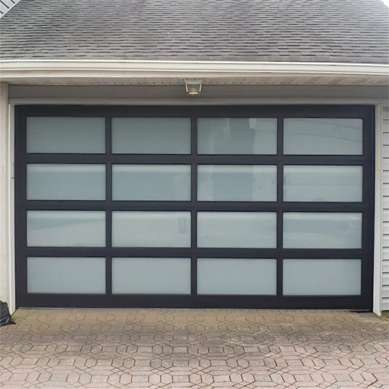 Black Aluminum Frame Automatic Glass Sectional Garage Doors for House