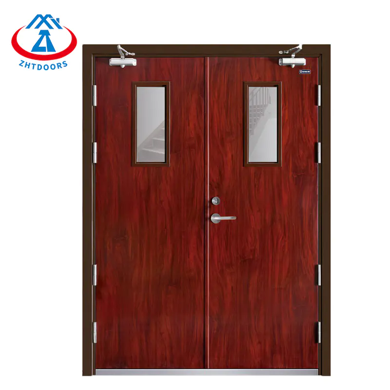 Modern Hpl Tempered Glass Insert Solid Wood Door BS Fireproof Door