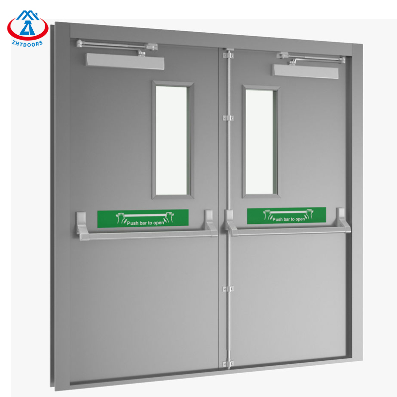 Double Fire Rated Steel Door With Narrow Glass BS Fireproof Door