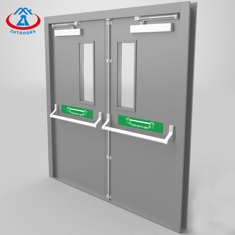 Double Fire Rated Steel Door With Narrow Glass BS Fireproof Door