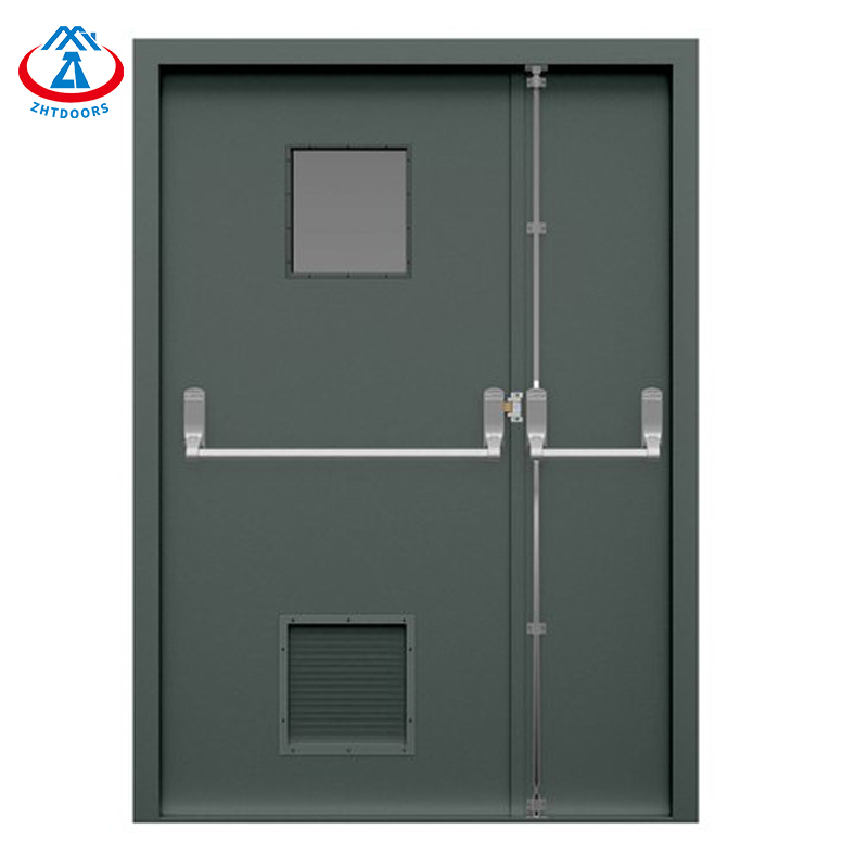 Double Fire Rated Steel Door With Narrow Glass BS Fireproof Door