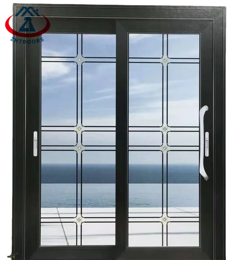 Home Temper Glass Security Window Grill Metal Frame Aluminium Sliding Window