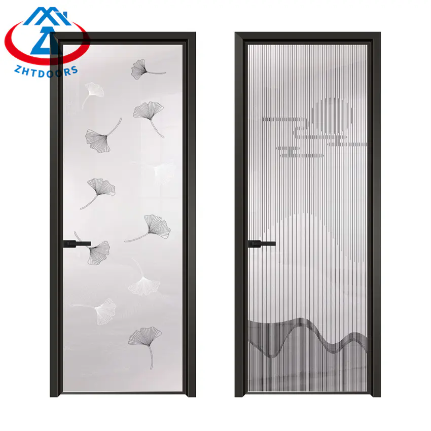 Double Frosted Glass Narrow Frame Aluminum Glass Swing Door