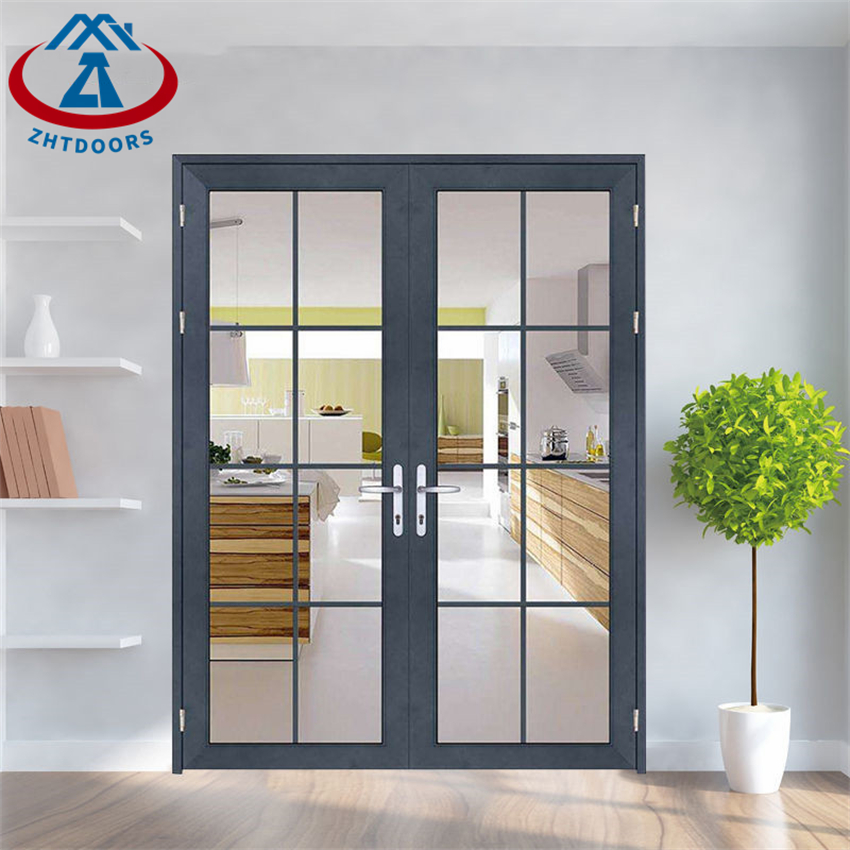 Grey Color Aluminum Interior Swing Doors Double Glass Zhongtai