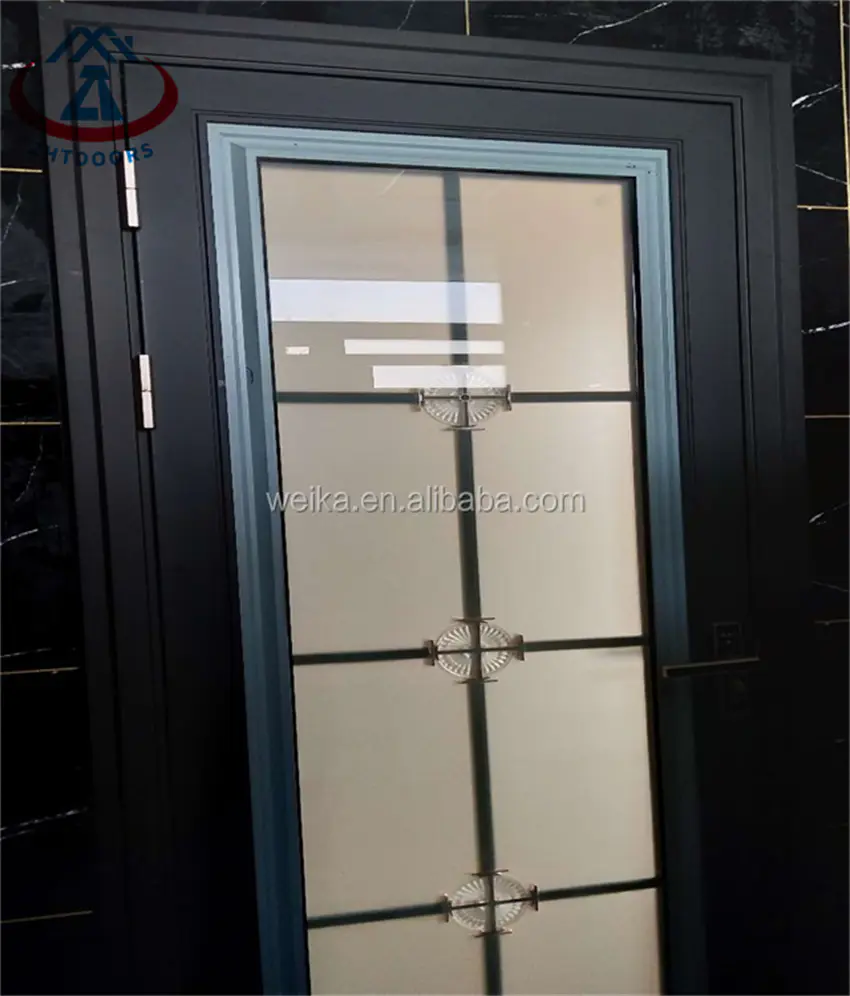 Modern Interior Black Aluminium Frame Toilet Glass Swing Door