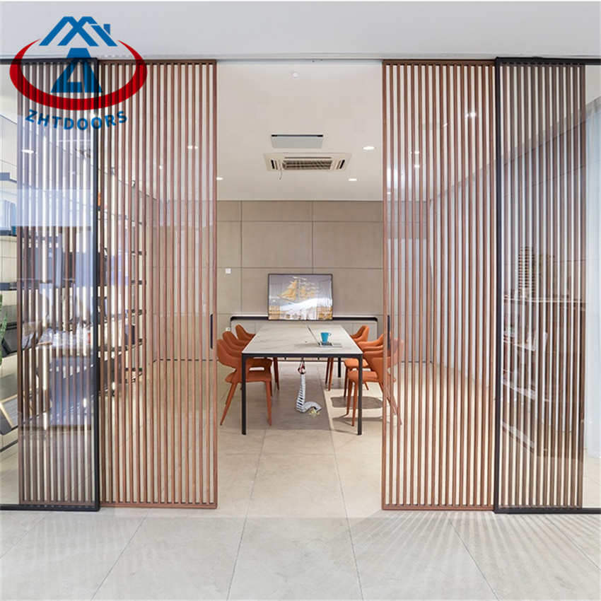 Solid Wood Extremely Narrow Invisible Frame Double Sliding Door
