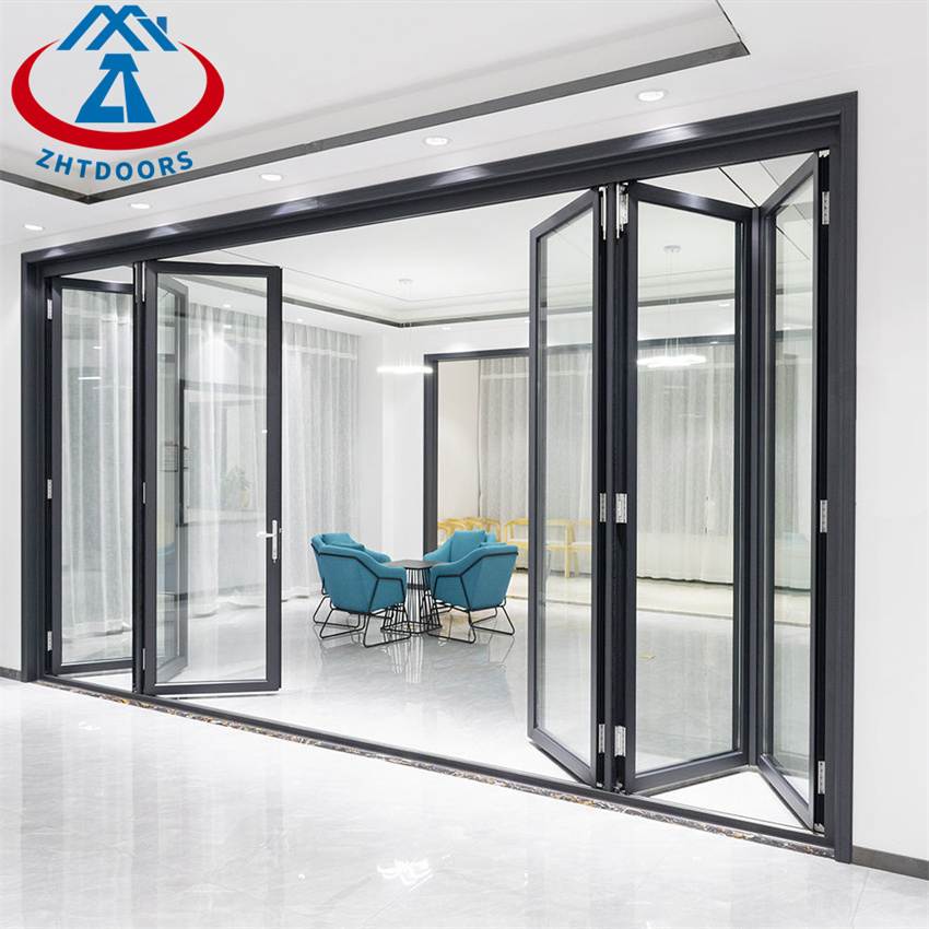 Interior Soundproof Patio Doors Double Glass Balcony Aluminium Folding Door