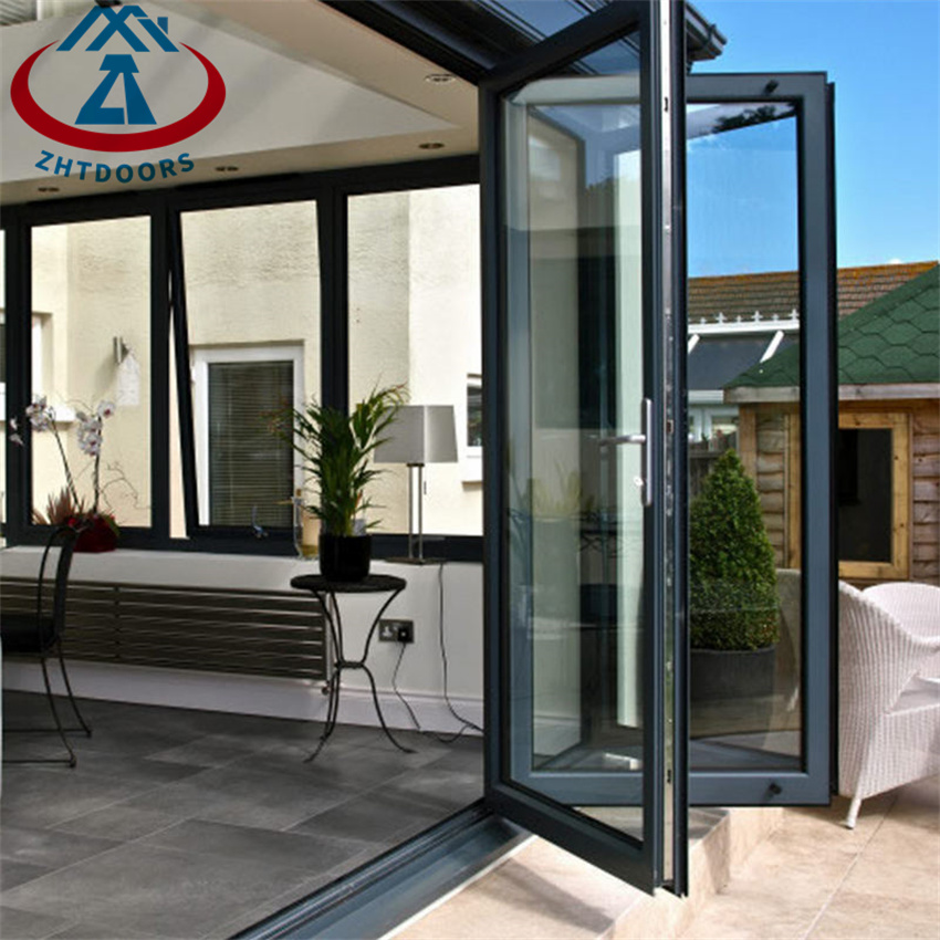 Realgres Modern Bifold Glass Sliding Folding Tempered Aluminium Folding Door