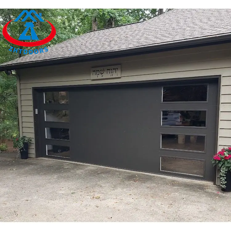 Wooden garage doors with glass