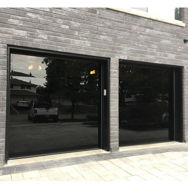 Black glass panel garage door 16x7