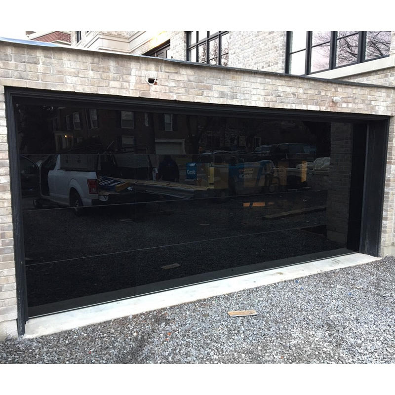 Black glass panel garage door 16x7
