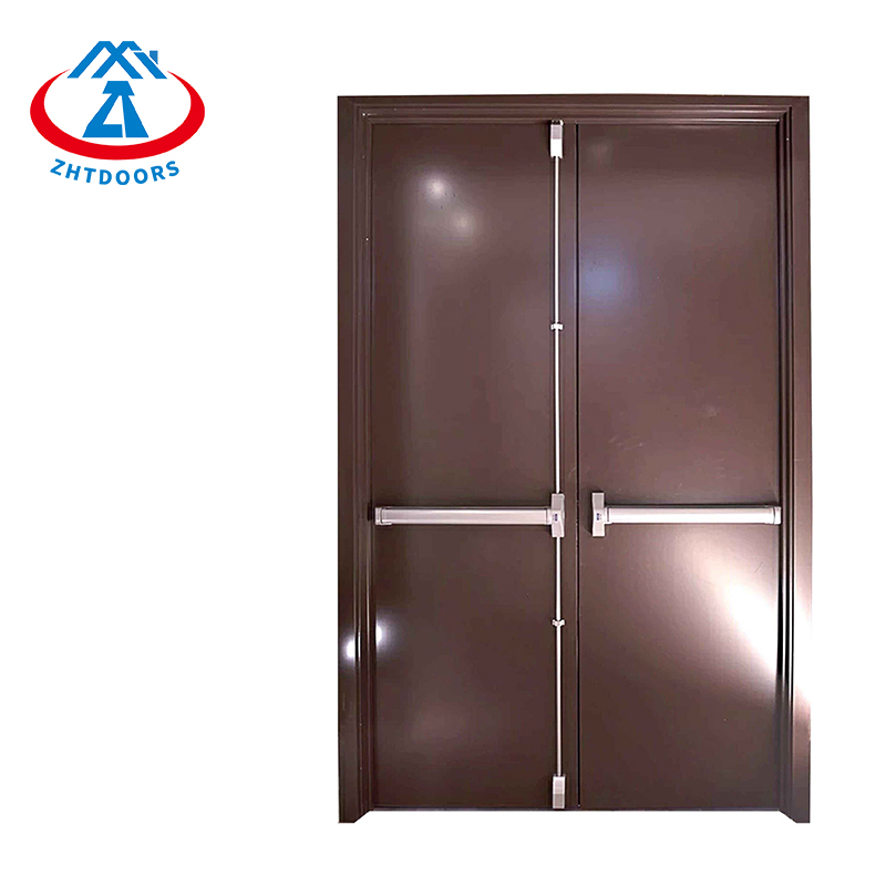 Brown UL Standard Fireproof Metal Double Doors With Push Rod