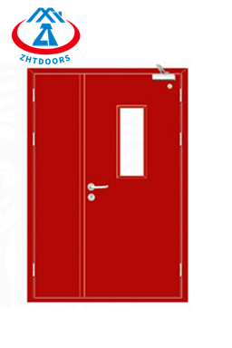 Manufacturer EN Standard Double Leaf Steel Door With Fire Resistant Glass Window