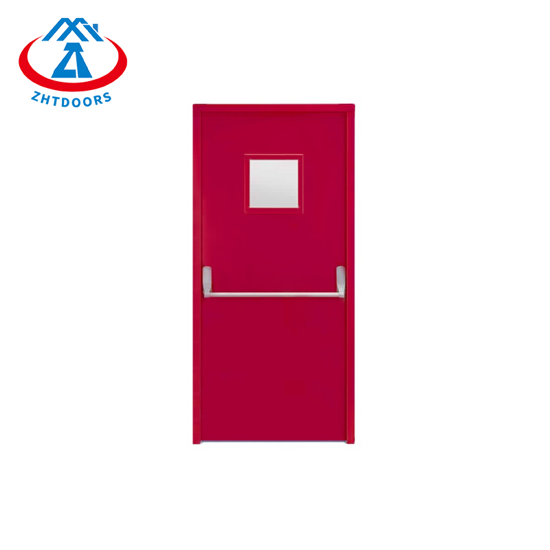 Customized BS Standard Single Fire Door With Push Rod And Square Viewing Window