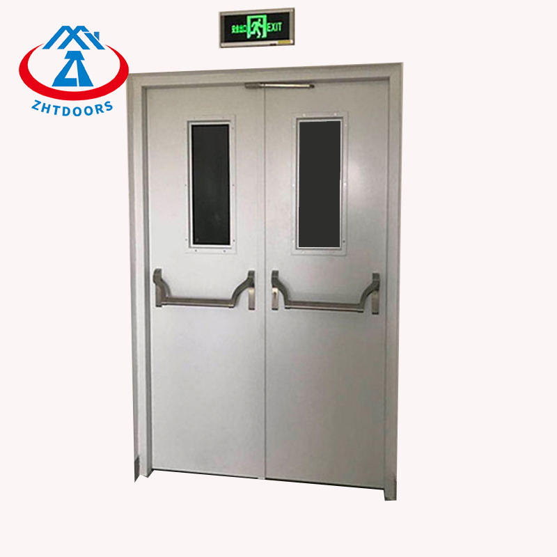 Fireproof Steel Door With Window BS Standard Fireproof Door With Push Rod