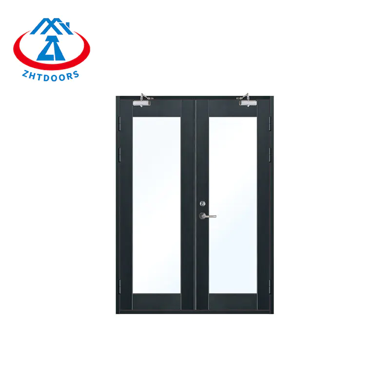 Black Fire Door EN Standard Fireproof Steel Door With Glass Insert