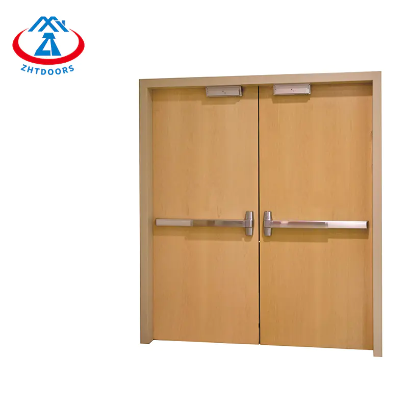 Factory Price BS Standard Wooden Emergency Exit Door With Push Rod And Door Closer