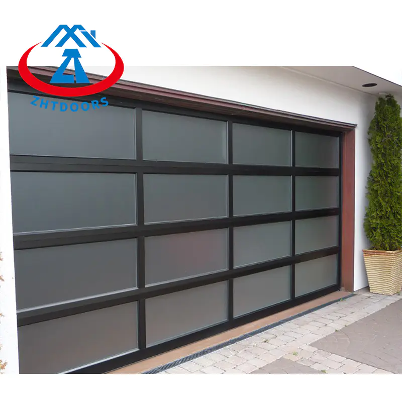 Aluminum Alloy Frosted Glass Modern New Black Commercial Garage Door With Opener
