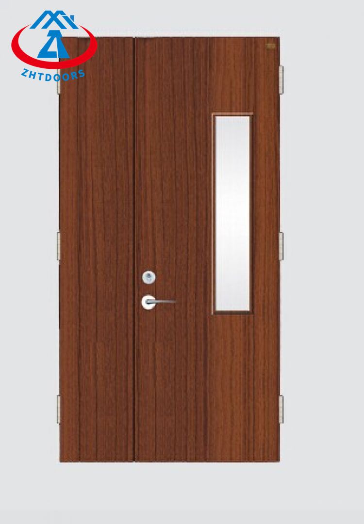 Factory quality wooden emergency exit fire door BS standard emergency exit double door with safety strip