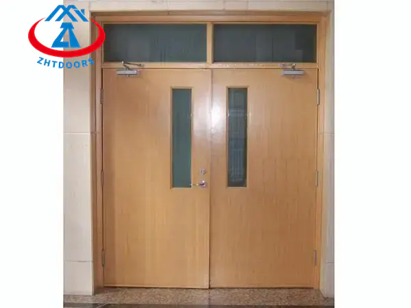 Professional factory automatic bottom sealed fire door EN standard school fire wooden door