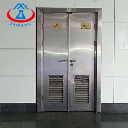 Powerful merchants fire doors equipped with louvered panels BS certified stainless steel fire doors