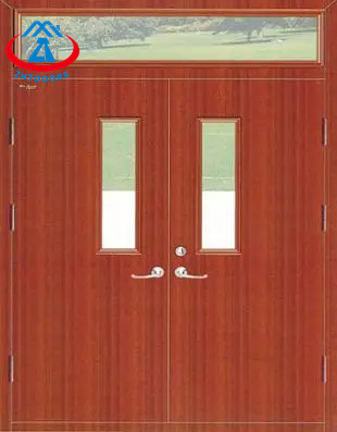 High cost performance double opening wooden fire door with vertical glass GB national standard 60 minutes