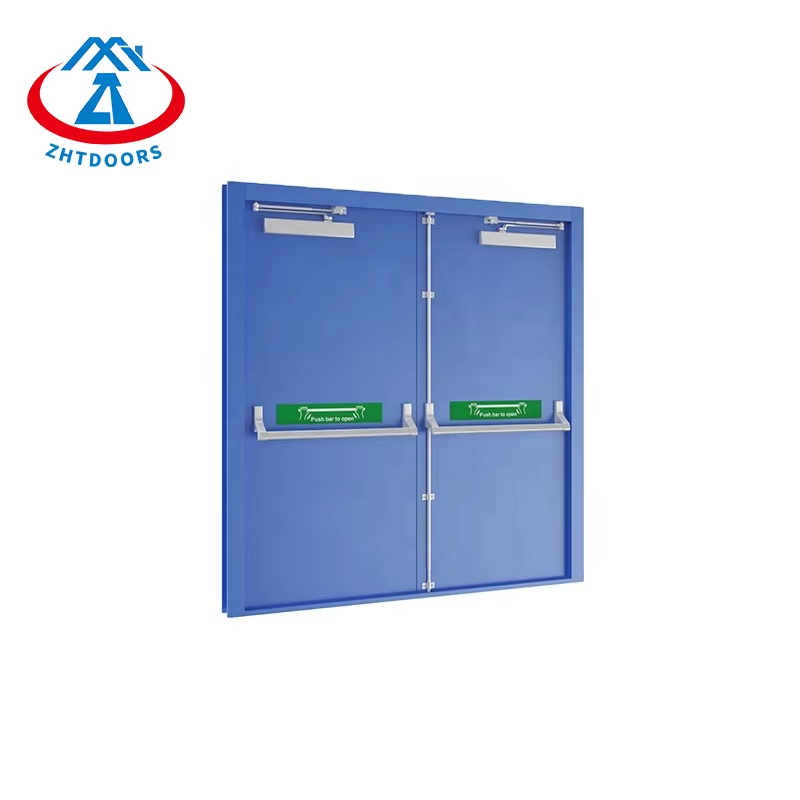 Custom wholesale cheap high quality EN 120 min fire door double fire door with window push rod