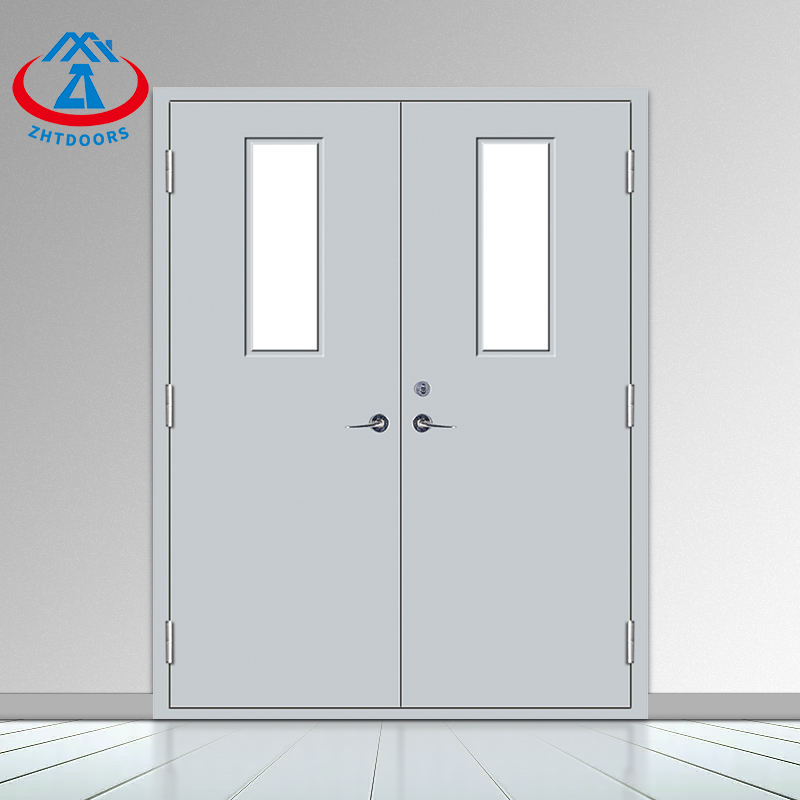 Chinese Manufacturer BS Approve 90 Min Produces Double Opening Vandal Resistant Fire Doors With Fire Resistant Glass Windows