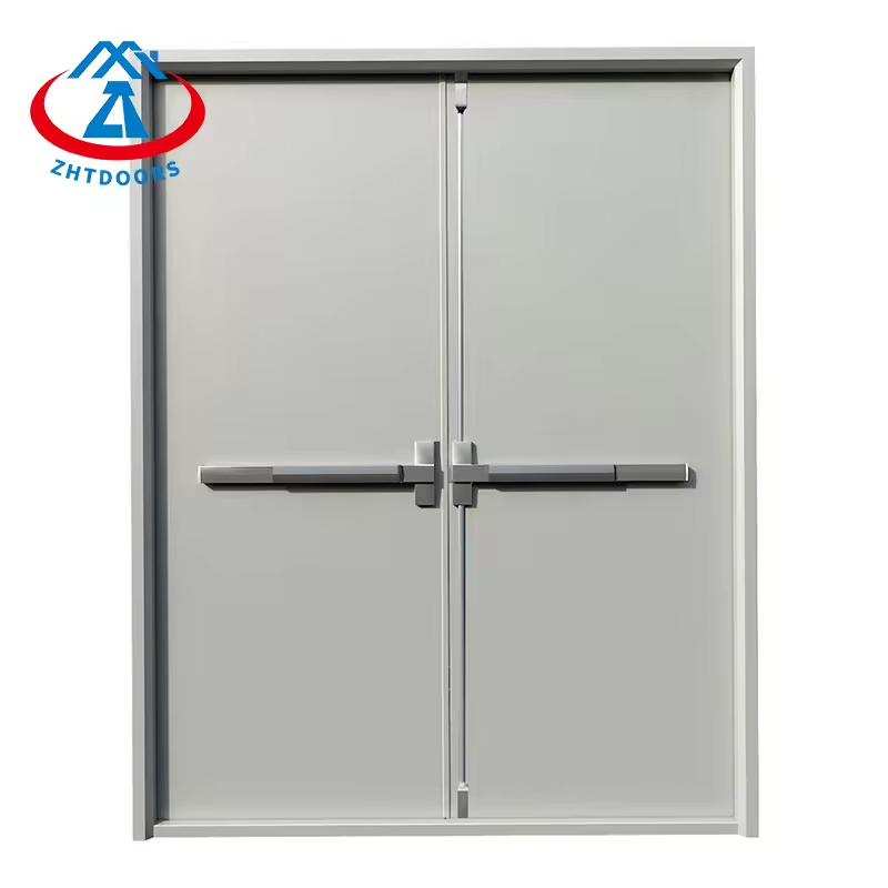 Custom soundproof AS approved 90 minutes emergency exit metal cheap double door with door handle with alarm