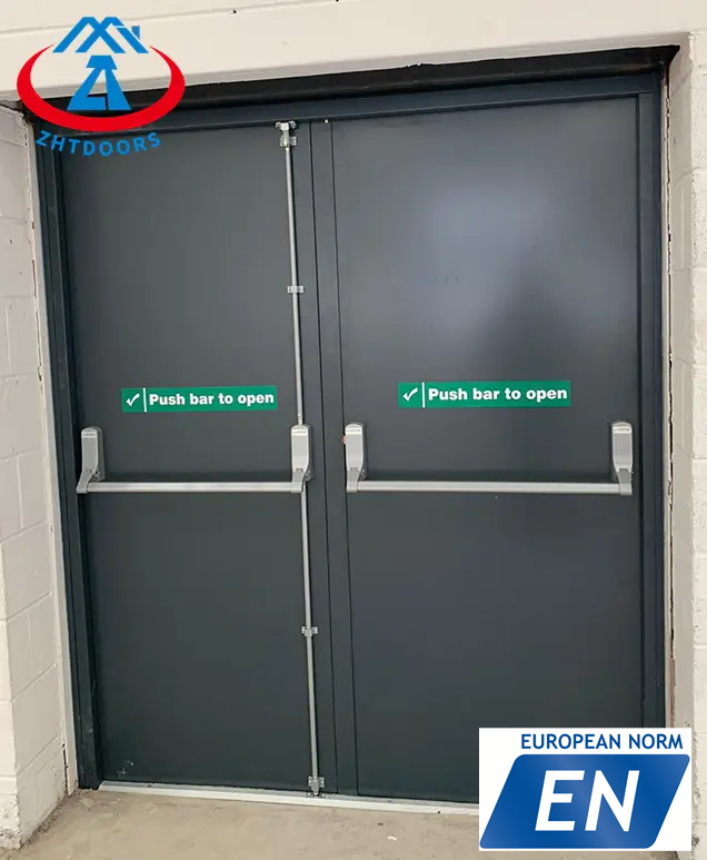 China Factory Direct Sales EN Standard Large Capacity Commercial Double Leaf Fire Door with Push Rod Lock