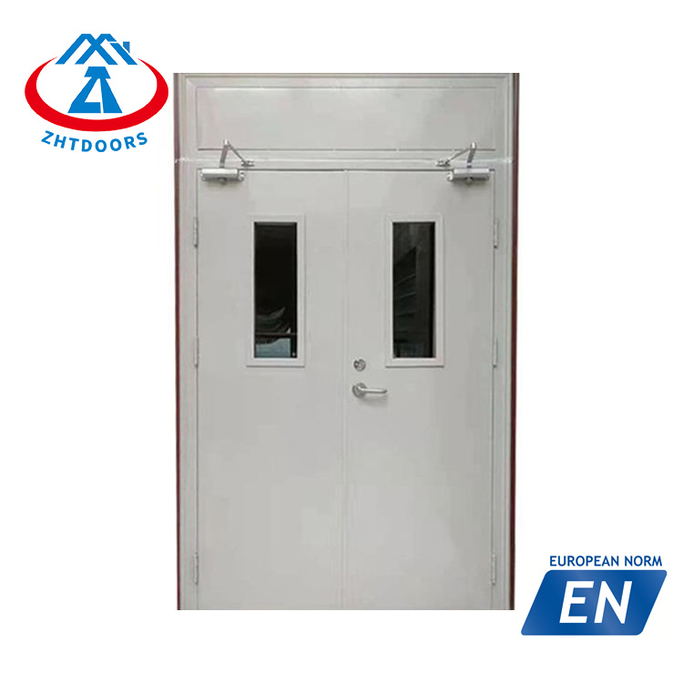 product-Quality Assurance EN 120 minutes fireproof rated exit double steel door with glass with lead