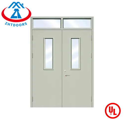 Large size fireproof hollow metal door UL standard 90 minutes double external fire exit door