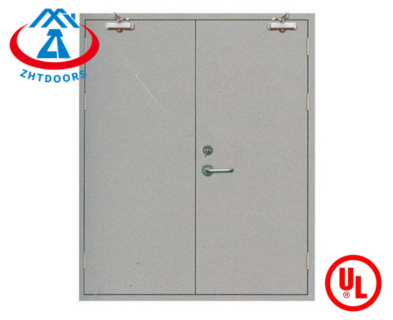Reasonable price UL certified 90 minute double steel fire door safe door escape door with glass