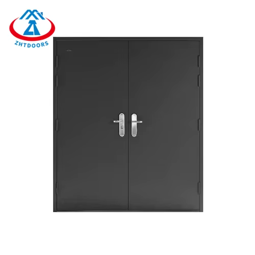 Factory BS standard 90 minutes security steel door entrance modern black metal fire door