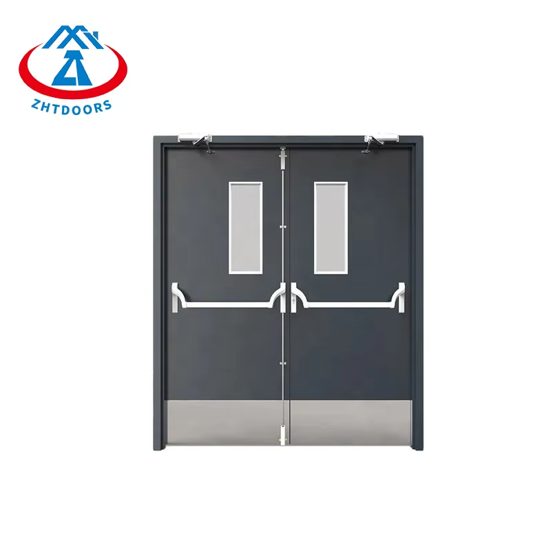Reasonable price BS certified 90 minute double steel fire door safe door escape door with glass