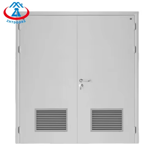 Hot selling product BS certified double leaf commercial steel fire door with bottom shutter 2 hours