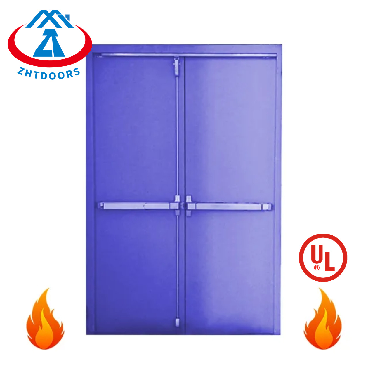product-Zhongtai-Windowless Non Deformable UL approve Steel Commercial Large Double Door Fire Door 9